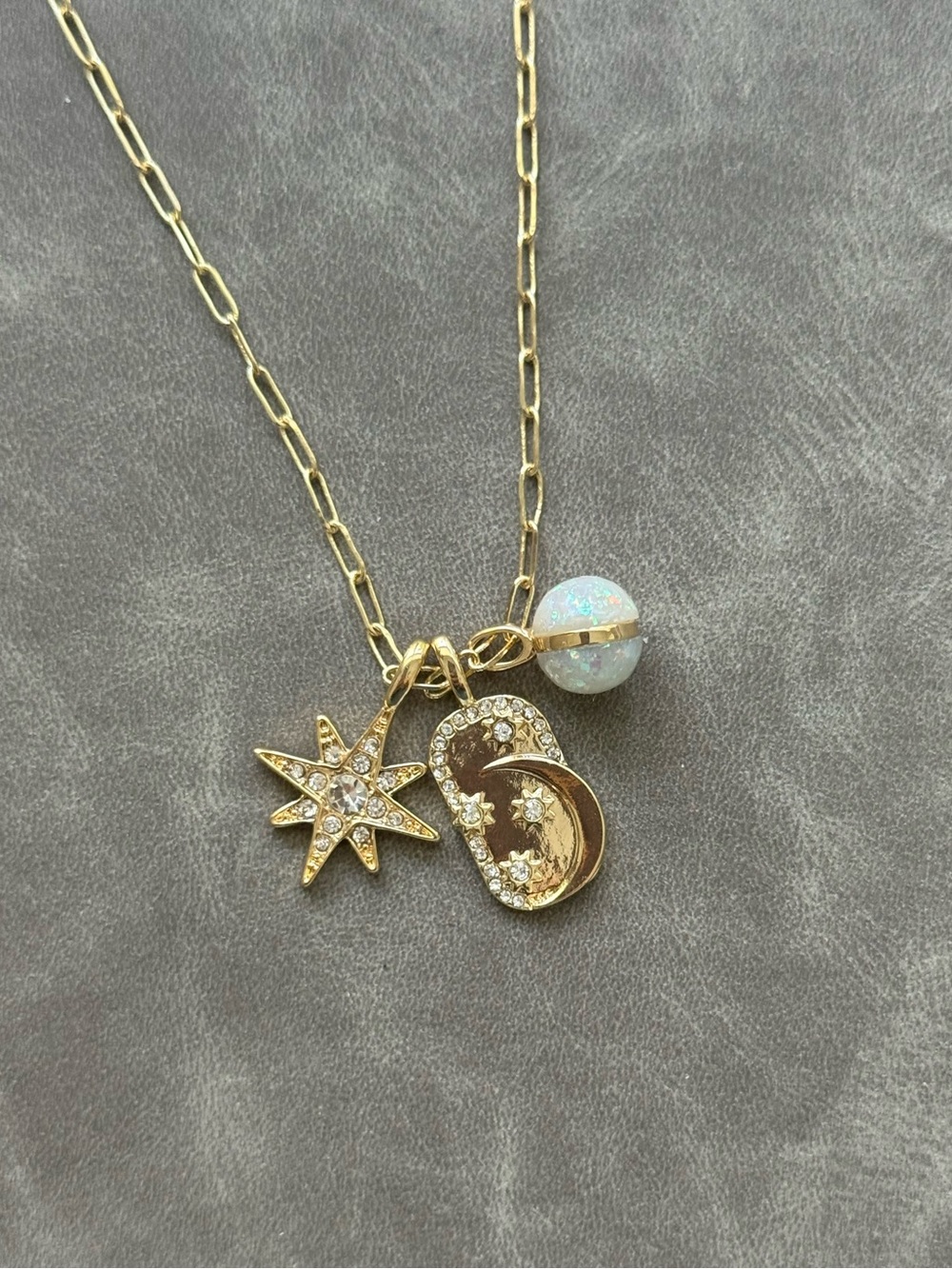 Baublebar Gold Celestial Star & Moon Pendant Necklace with Opal Charm